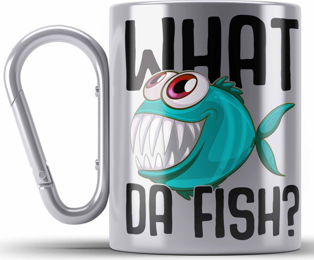Trendation - Angler Fischer Edelstahl Tasse Karabiner Geschenk Raubfische Hobbyangler Hecht Forelle Barsch Angeln Karabiner Edelstahl Tasse Karabin...
