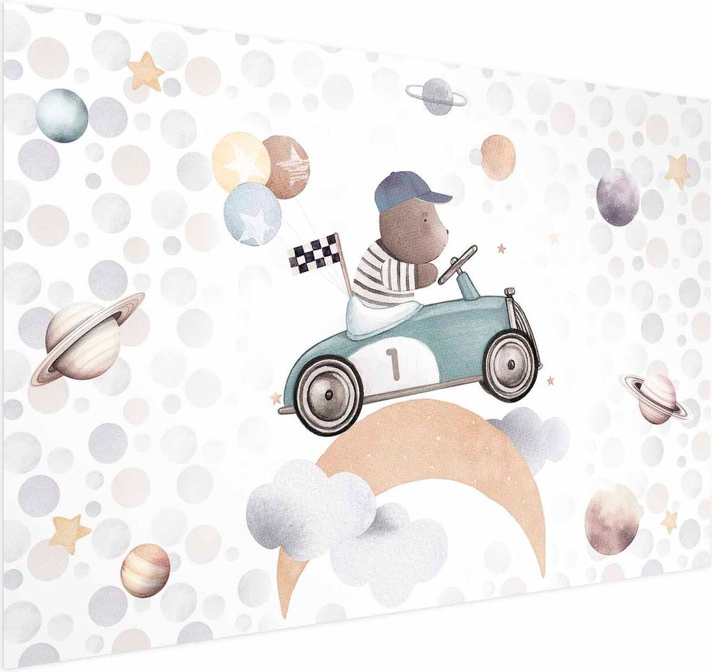 Posterpapier Poster - Bear in a Race Car 90x60 cm Für Kinder e-C-10064-ao-a
