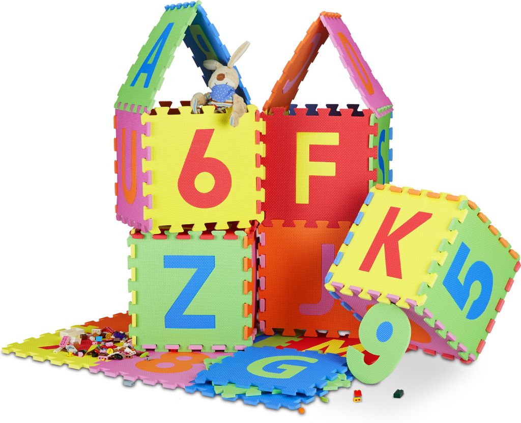 Relaxdays Spielmatte Puzzle 86 tlg, Puzzlematte Buchstaben Produktbild 