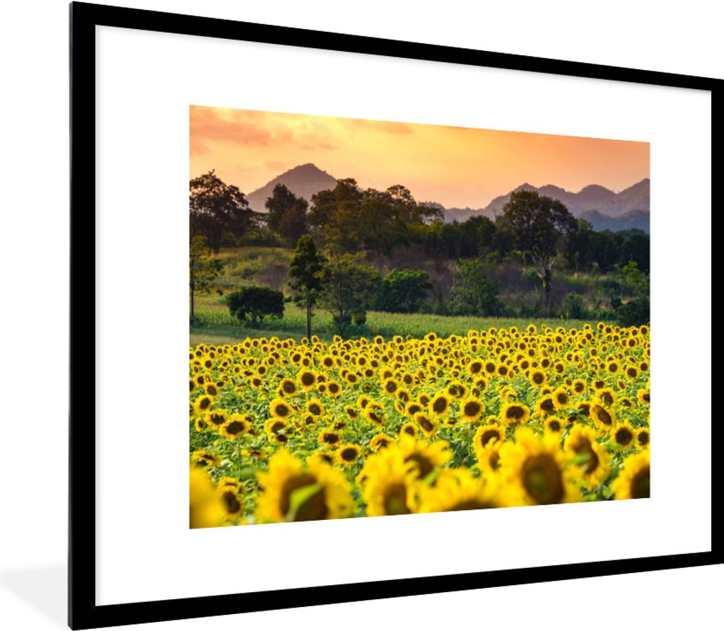MuchoWow Gerahmtes Poster Sonnenblume - Natur - Berg 80x60 cm - Poster mit Schwarzem Bilderrahmen Wandposter Rahmen Foto Bilder - Schlafzimmer-De...