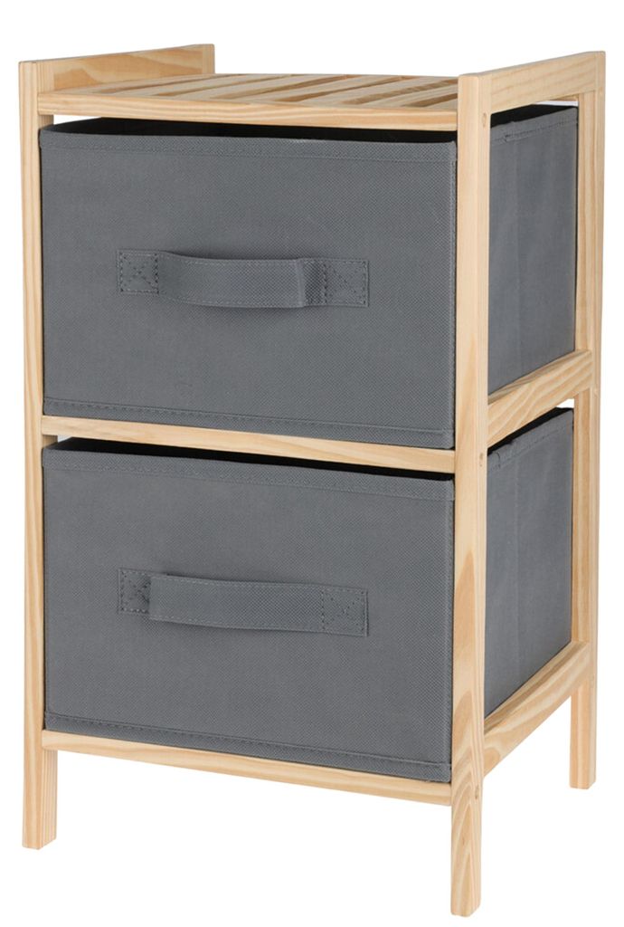 Grauer Holzschrank mit zwei Schubladen 46 cm Produktbild 