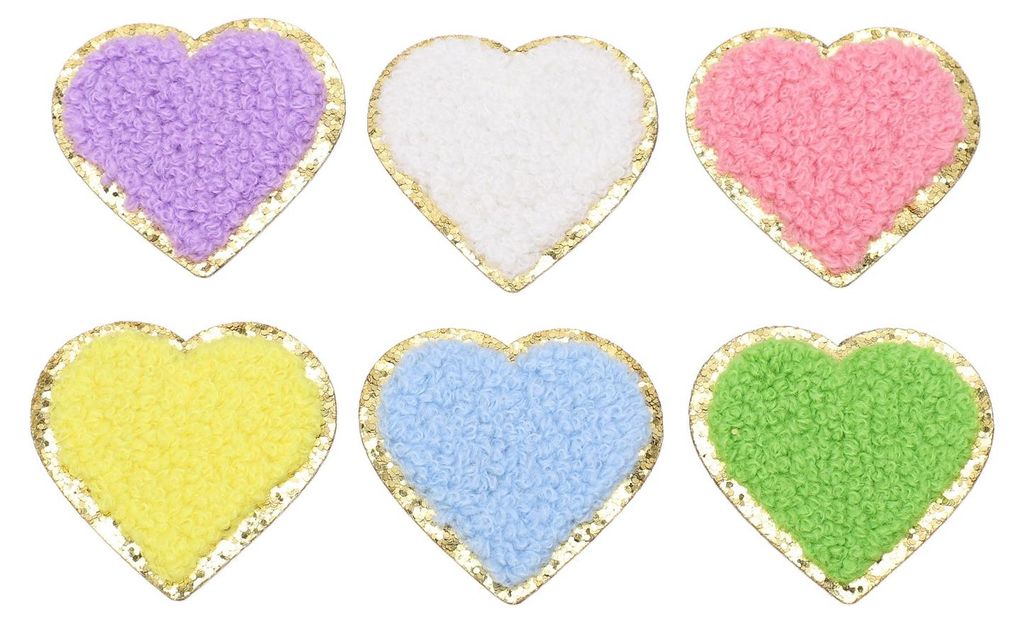 6 herzförmige Aufnäher zum Aufbügeln, zufällige Farben, goldener Strich, Baumwolle, DIY-Bastelapplikationen für Jeans, Hemden, Rucksäcke, Gel...