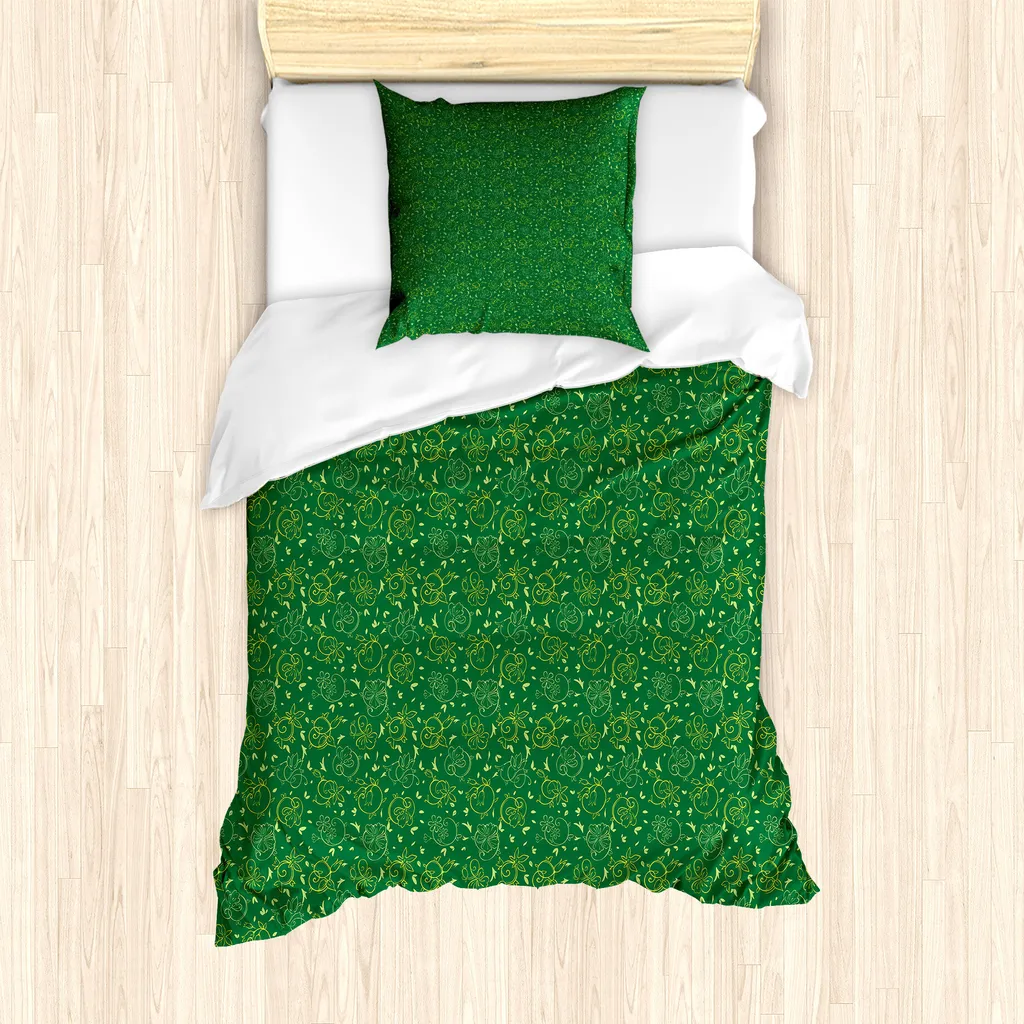 ABAKUHAUS Set copripiumino botanico per letti singoli, motivo floreale naturale, antiacaro, adatto a chi soffre di allergie, con federa, 135 cm x 200 cm - 80 x 80 cm, giallo foresta verde