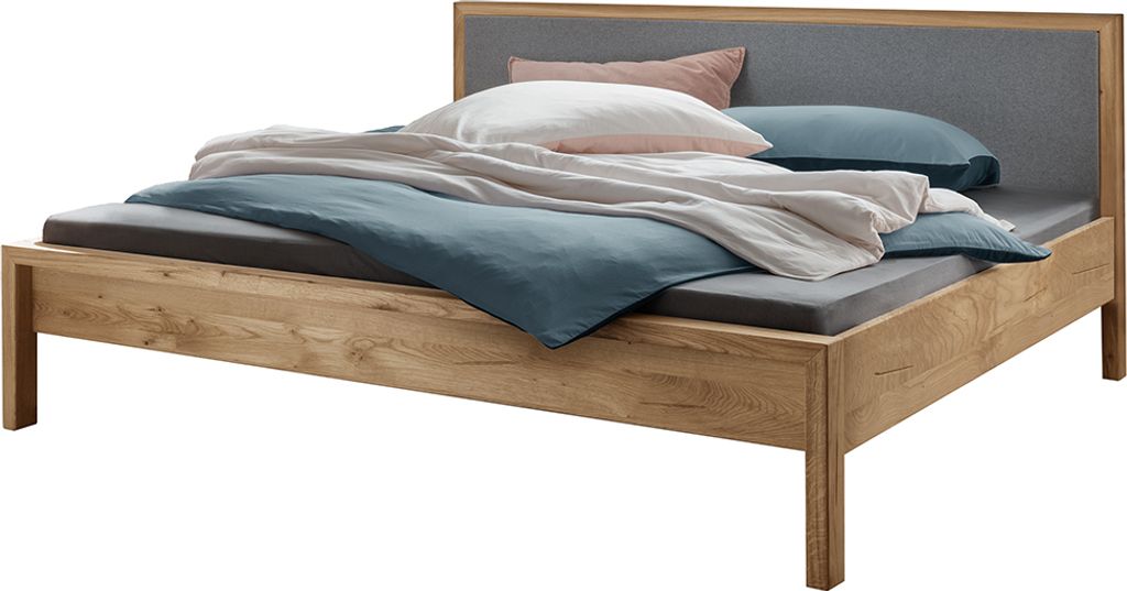 Bett 200x200 cm mit gepolstertem Kopfteil, Eiche massiv AVELLINO-137