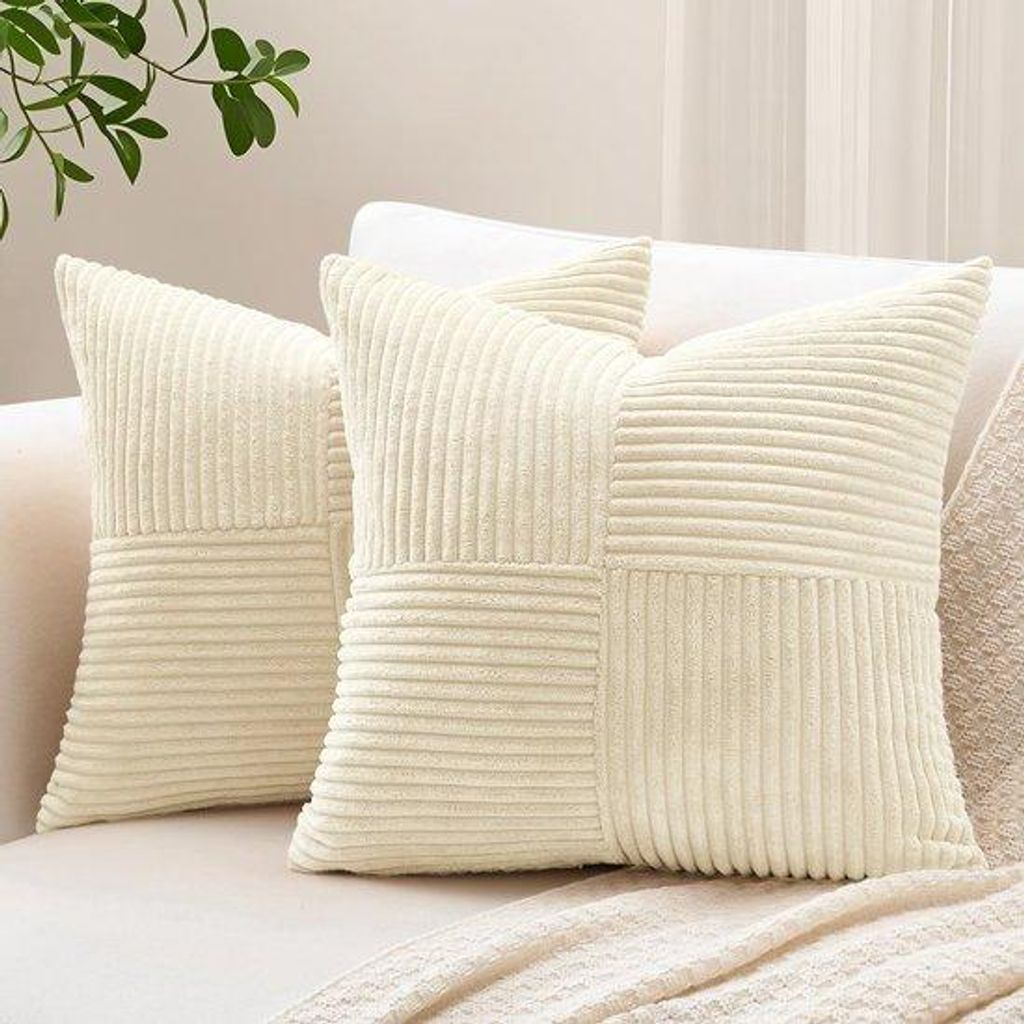 Unyqoos Set mit 2 dekorativen Kissenbezügen aus gestreiftem Cord-Stoff, 60 x 60 cm, für verschiedene Wohnstile