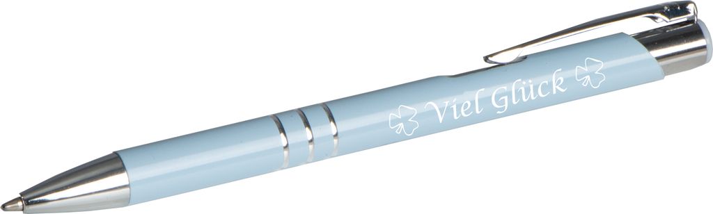 10 Kugelschreiber mit Gravur "Viel Glück" / aus Metall / Farbe: pastell blau