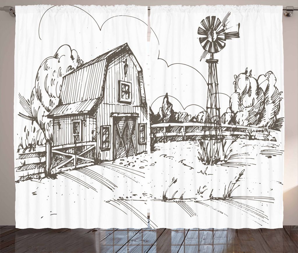 ABAKUHAUS Windmühle Rustikaler Vorhang, Rustikale Scheune, Wohnzimmer Universalband Gardinen mit Schlaufen und Haken, 280 x 175 cm, Dunkelbraun un...