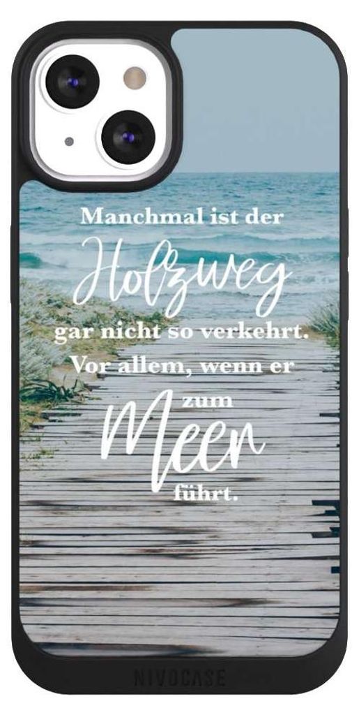 NIVOCASE Handyhülle für Apple iPhone 13 Hülle NIVOpure Case Schwarz Statement Strand Spruch