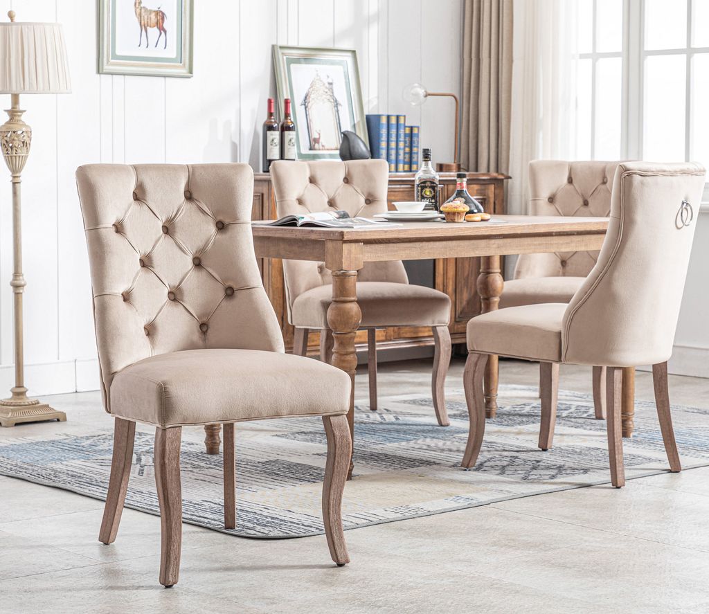 Merax 4er Set Esszimmerstühle, Polsterstuhl aus Samt, Beige"Dionysus"