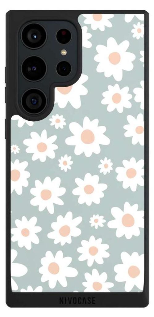NIVOCASE Handyhülle für Samsung Galaxy S23 Ultra Hülle NIVOpure Case Schwarz Blumen Gänseblume Muster
