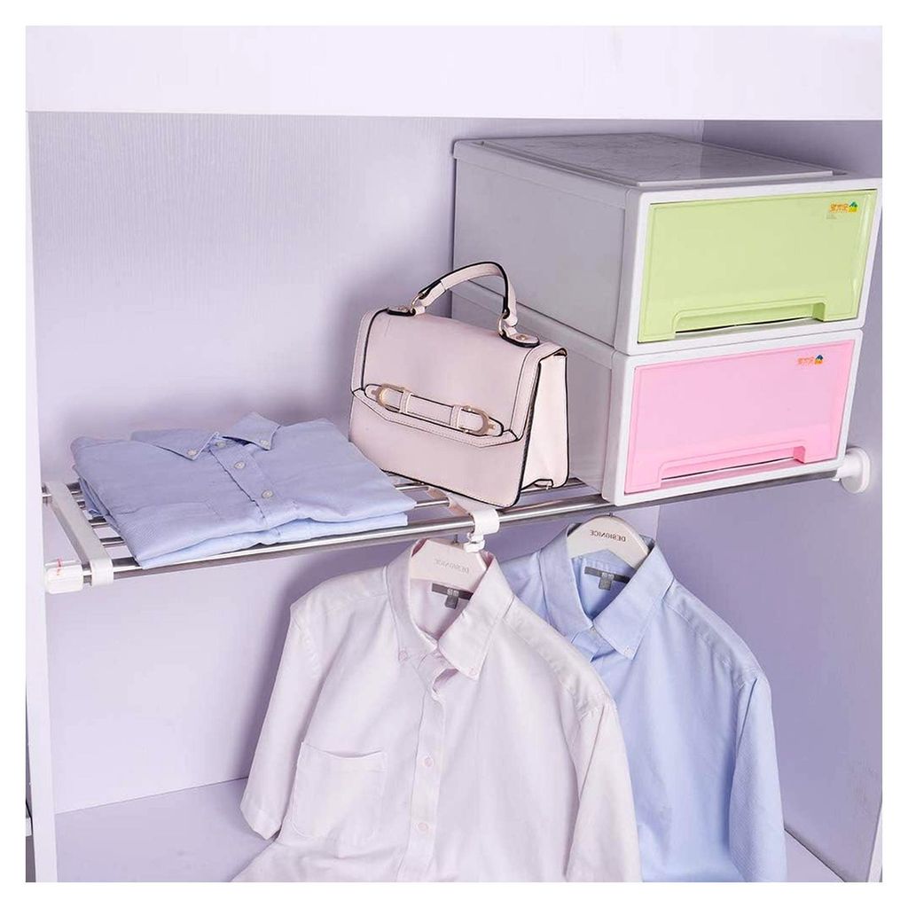 Teleskop Garderobensystem Regal Erweiterbarer Kleiderschrank Teleskopregal Klemmregal ohne Bohren Einlegeboden DIY Organizer Verstellbar 84-117,5 c...