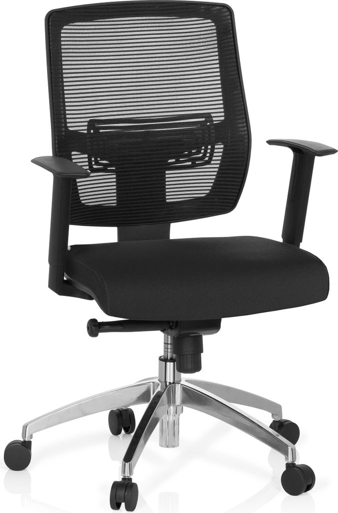 hjh OFFICE Profi Bürostuhl NET 90 Ergonomischer Schreibtischstuhl mit Armlehnen Stoff / Netzstoff Schwarz Drehstuhl für Büro, Zuhause