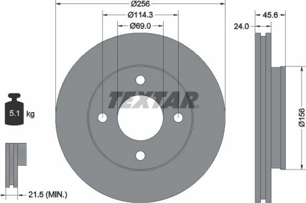 Disque de frein avant ventilé Textar pour Mitsubishi Colt et Forfour