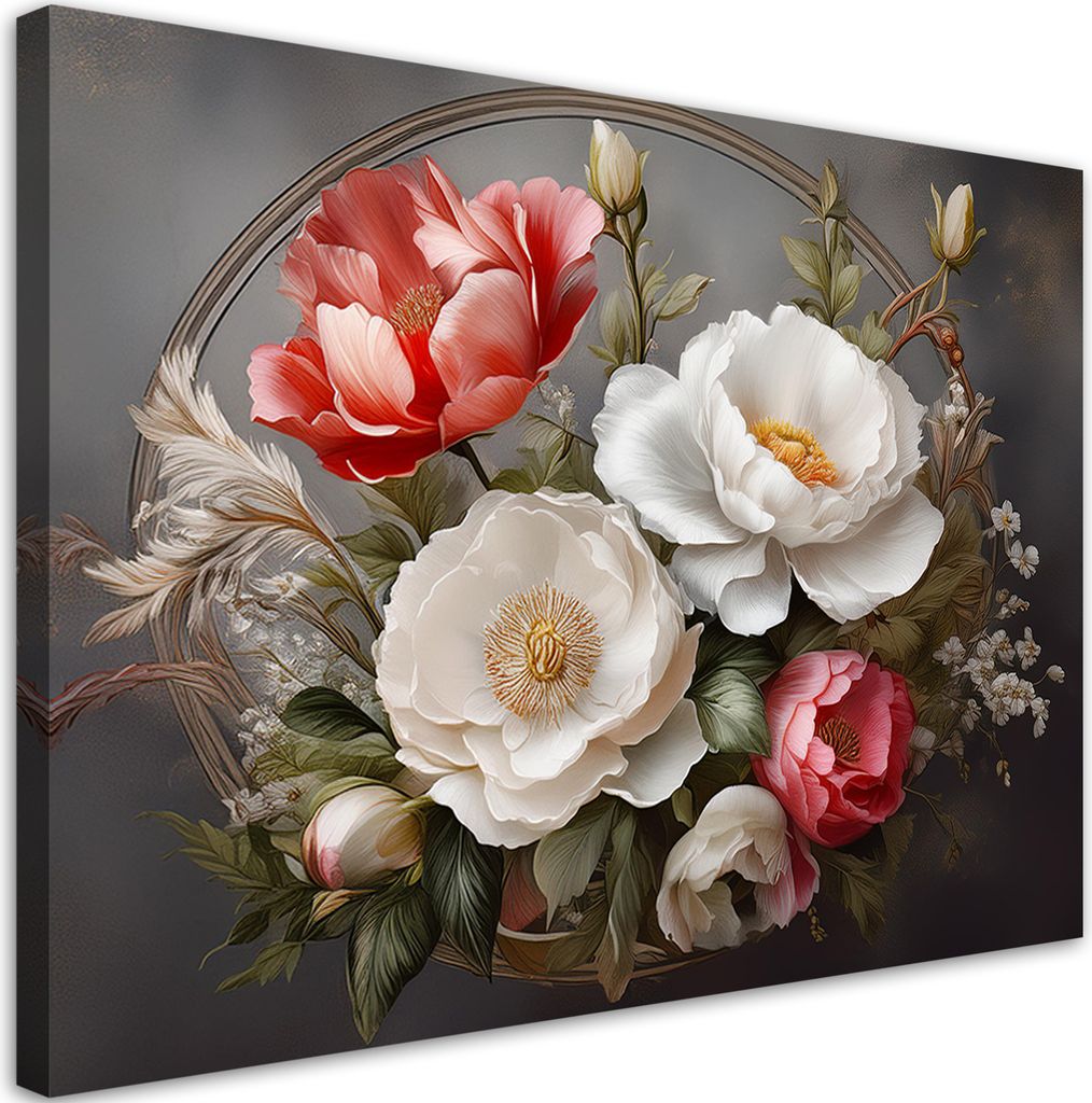 Leinwandbild Blumen und Blätter 120x80 Feeby Grau bild für die wand bereit zum aufhängen