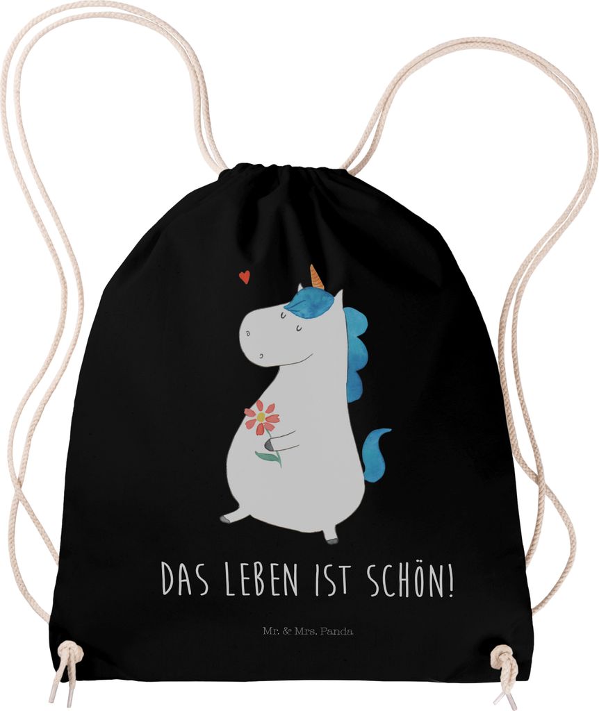 Mr. & Mrs. Panda Beutel Rucksack Einhorn Spaziergang - Schwarz - Geschenk, Mutter, Unicorn, Turnbeutel, gym, Sportbeutel, Einhörner, Freundin, Blu...