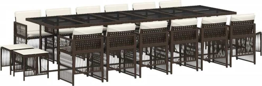 17-tlg. Garten-Essgruppe mit Kissen Braun Poly Rattan