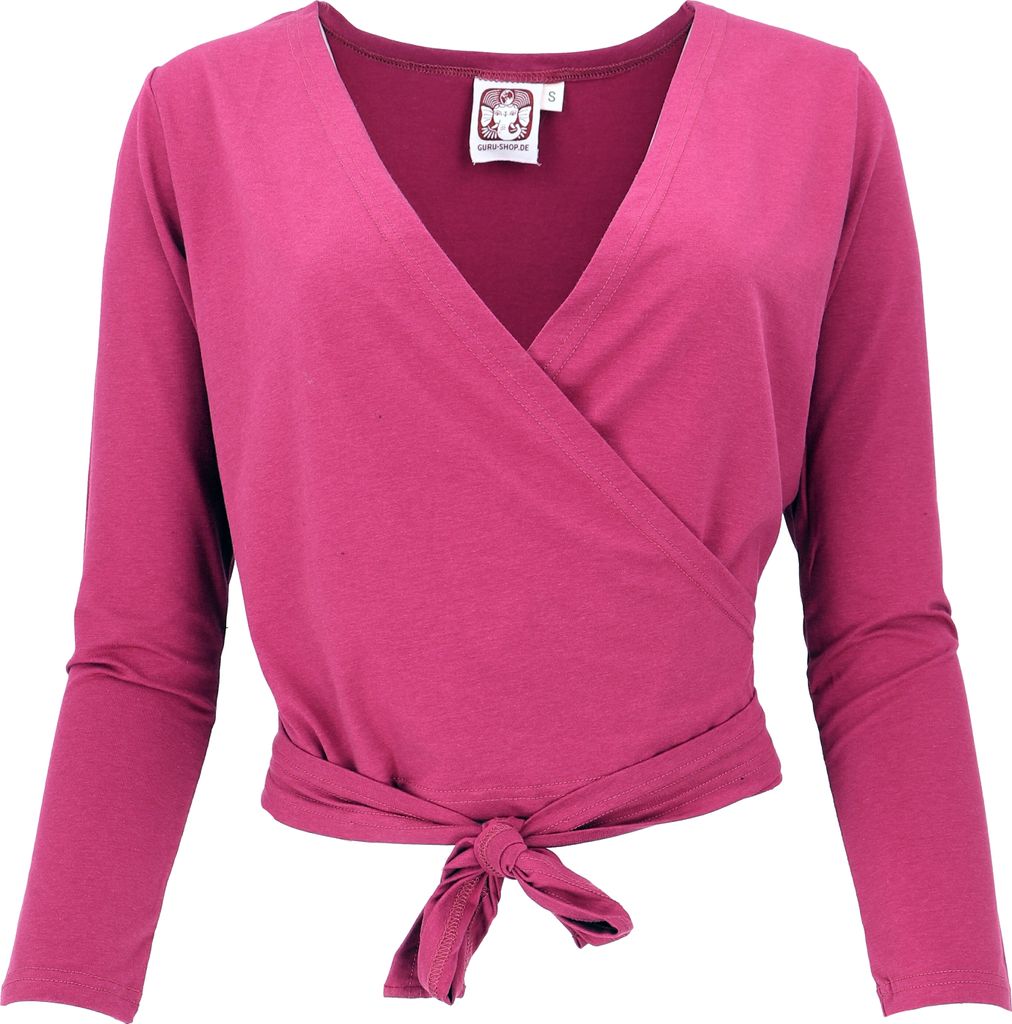 Yoga Langarmshirt, Bio Baumwolle Wickelshirt, Tanzshirt - Carminrot, Damen, Elasthan,Baumwolle(Bio),Lycocell, Größe: XL
