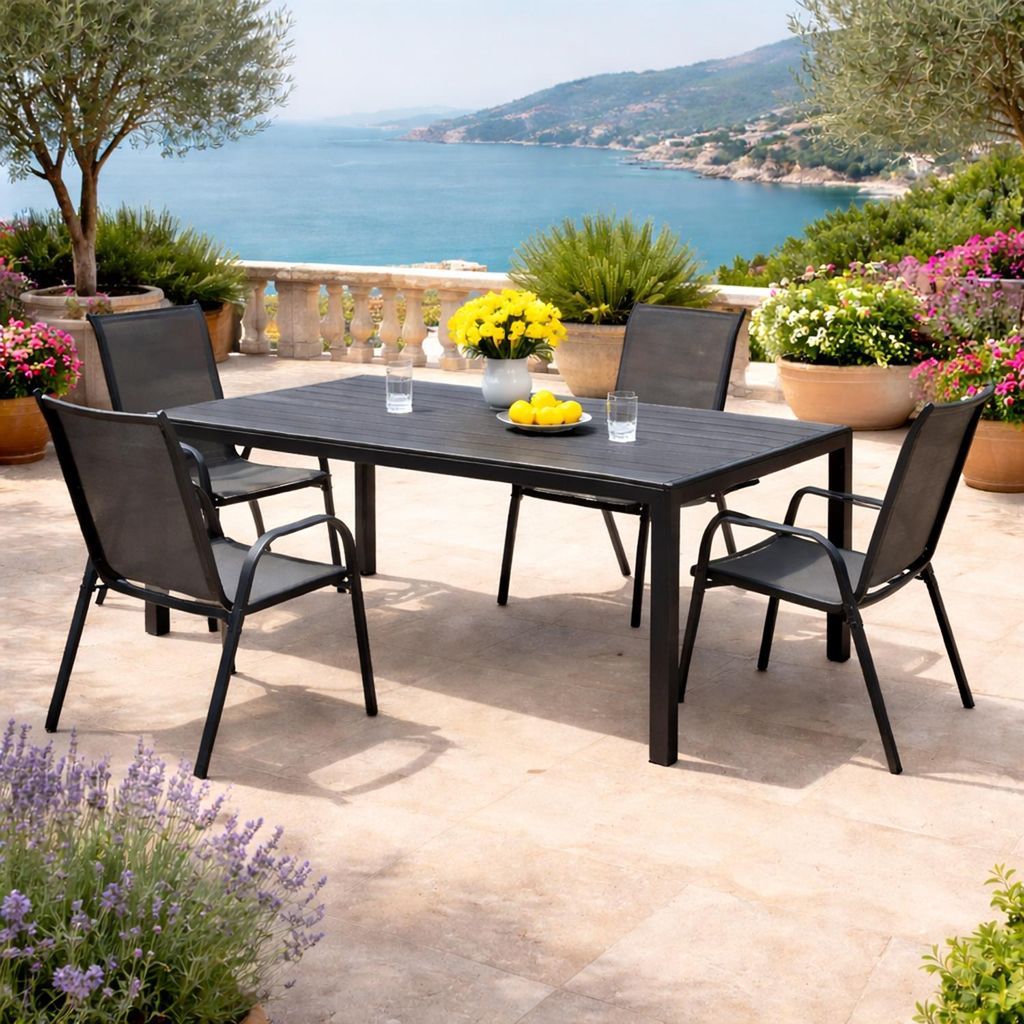 Gartengarnitur Sitzgarnitur 5-teilig L150xB90xH74cm Non-Wood Anthrazit