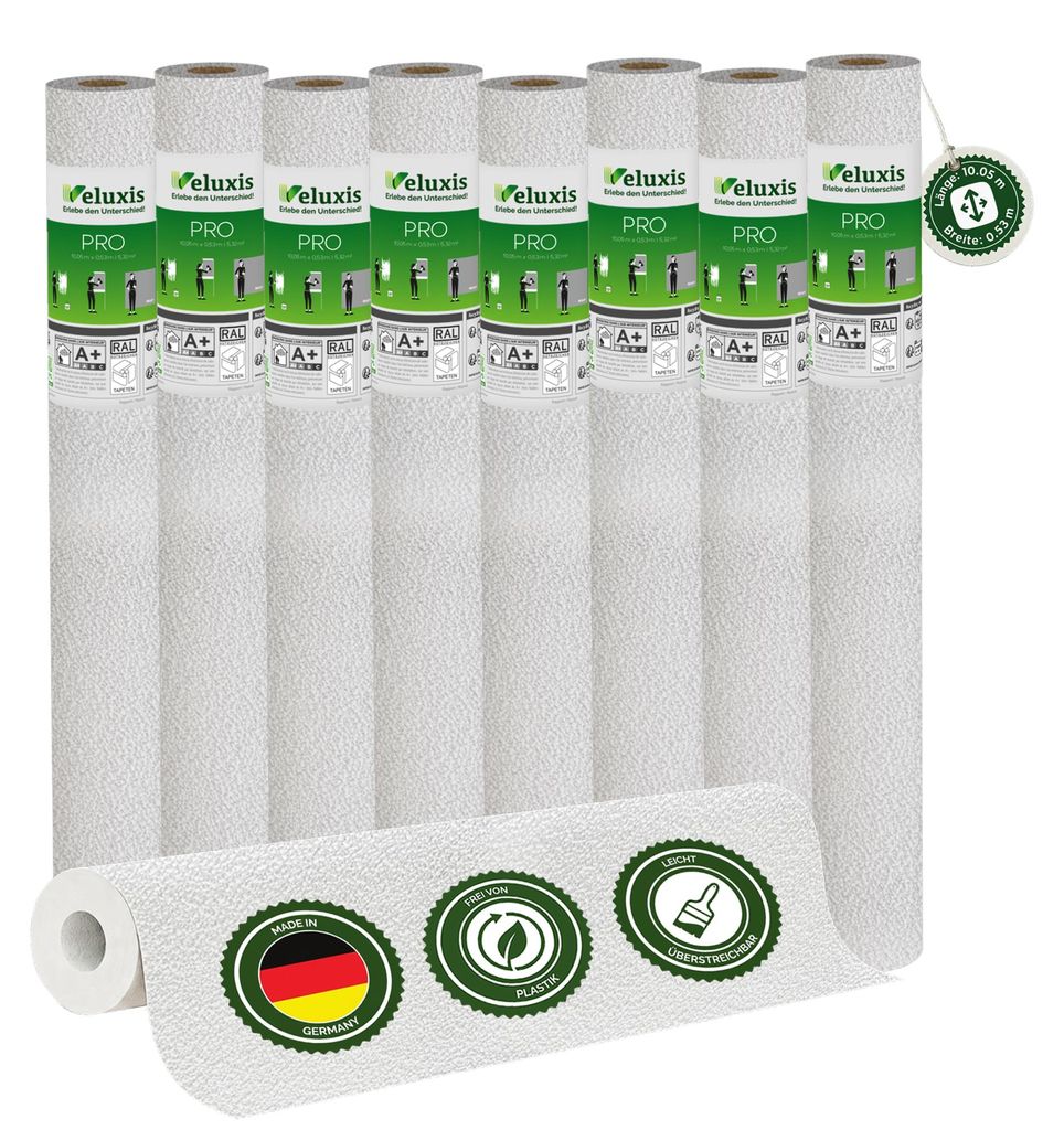 Vliestapete Vliestapete weiß – Renoviervlies Mikro-Körnerstruktur 8er Set, 8 x 10,05 m x 0,53 m, rissüberbrückend, blickdicht, überstreichba...
