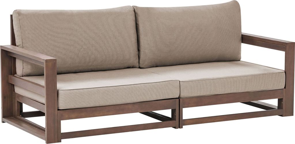 BELIANI Gartensofa Dunkelbraun Akazienholz Auflagen Taupe 2-Sitzer Sofa Retro Landhaus Stil Terrasse Outdoor Außenbereich Balkon