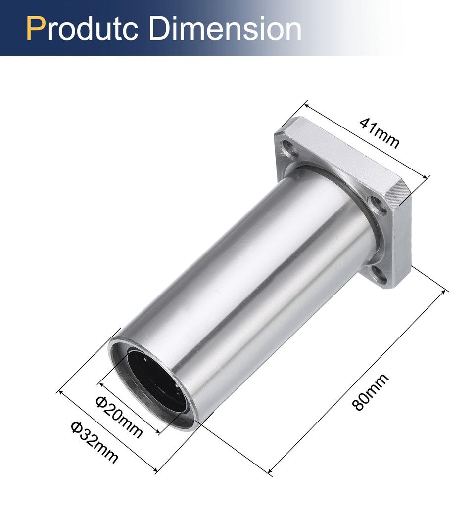 LMK20LUU Linearkugellager 20mm Bohrung 32mm Au?endurchmesser 80mm L?nge Extra langer quadratischer Flansch Stahlk?fig fš¹r CNC-Maschine 3D-Drucker