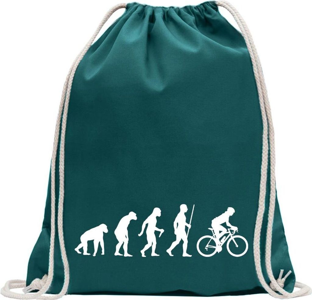 Kiwistar - Turnbeutel - petrol - Rennrad Fahrrad Evolution - Fun Rucksack Sport Beutel Gymsack Baumwolle mit Ziehgurt