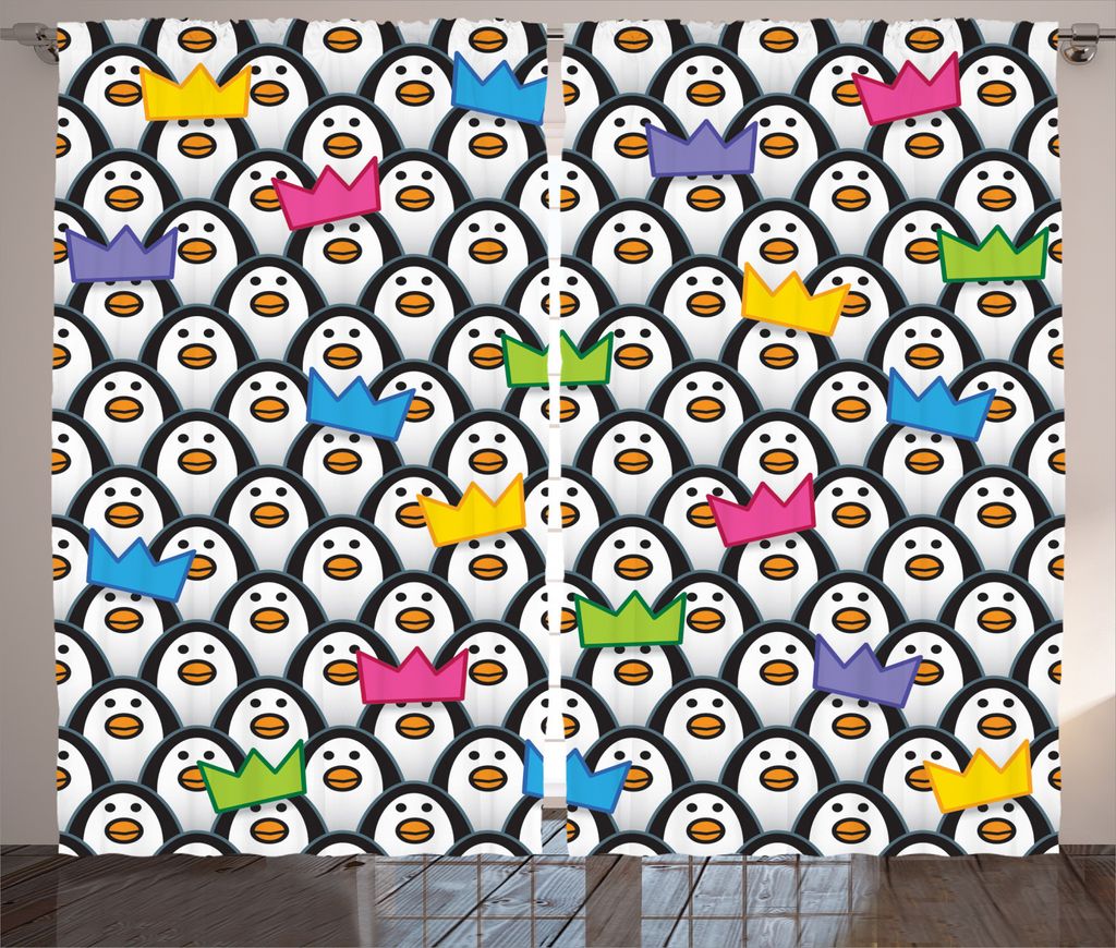 ABAKUHAUS Bunt Rustikaler Vorhang, Penguin Ice Tiere, Wohnzimmer Universalband Gardinen mit Schlaufen und Haken, 280 x 245 cm, Mehrfarbig