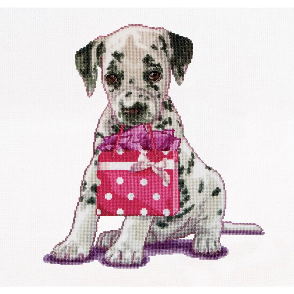Kit Broderie Complet Chiot Shopping Point de Croix Aida 31cm Création