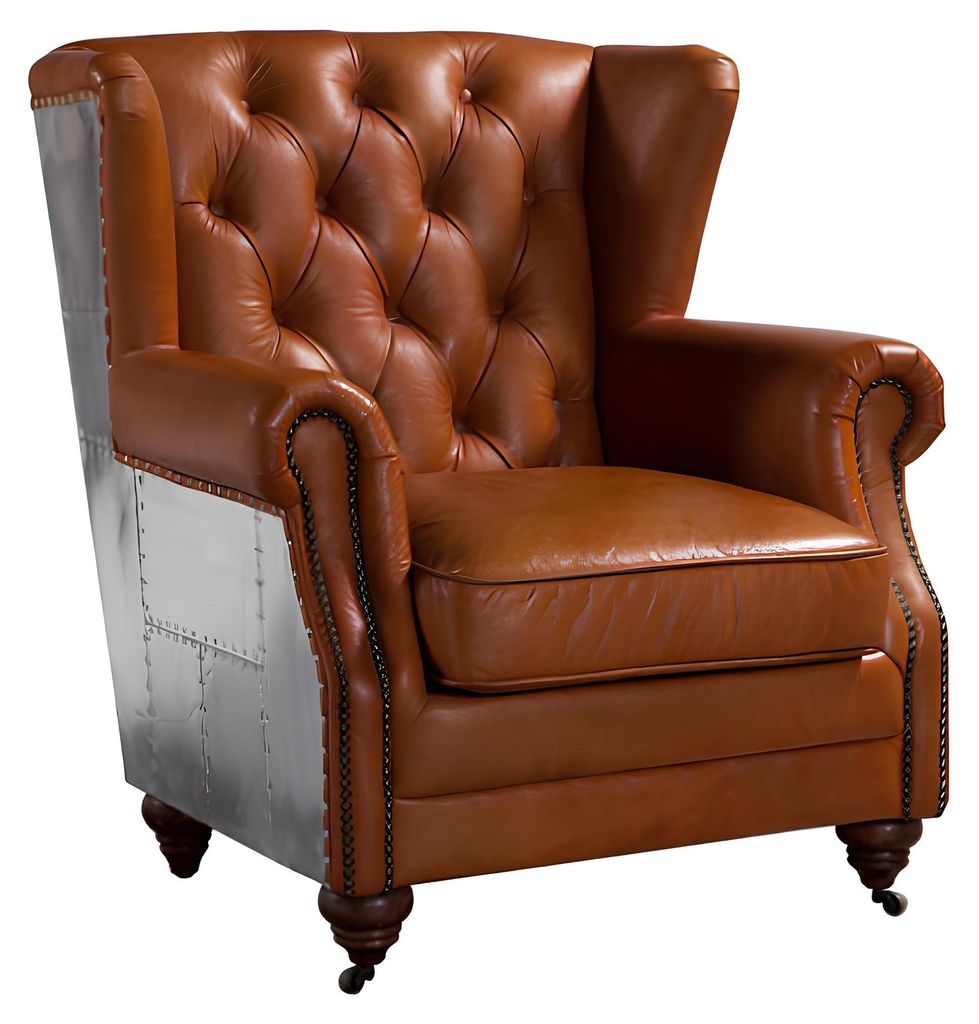 Ohrensessel Echtleder Vintage Cigar Ohrenbackensessel Fernsehsessel Ledersessel