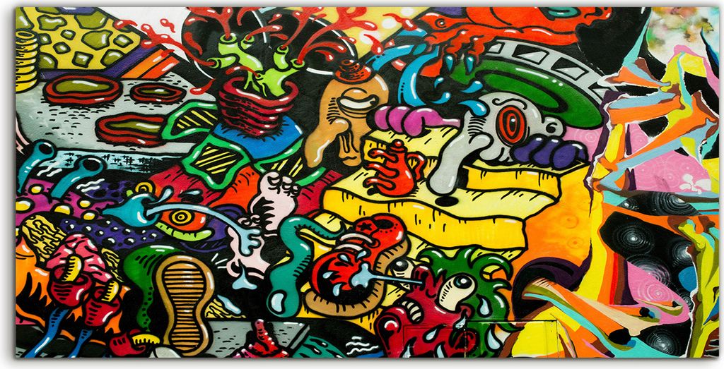 Coloray Glasbild 140x70 Wandbild Glasbilder Straßenstil Graffiti Kunst städtisch