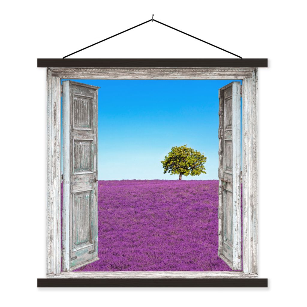 MuchoWow Textilposter Blumen - Lavendel - Ansicht 40x40 cm mit schwarzem Rahmen - Fotos