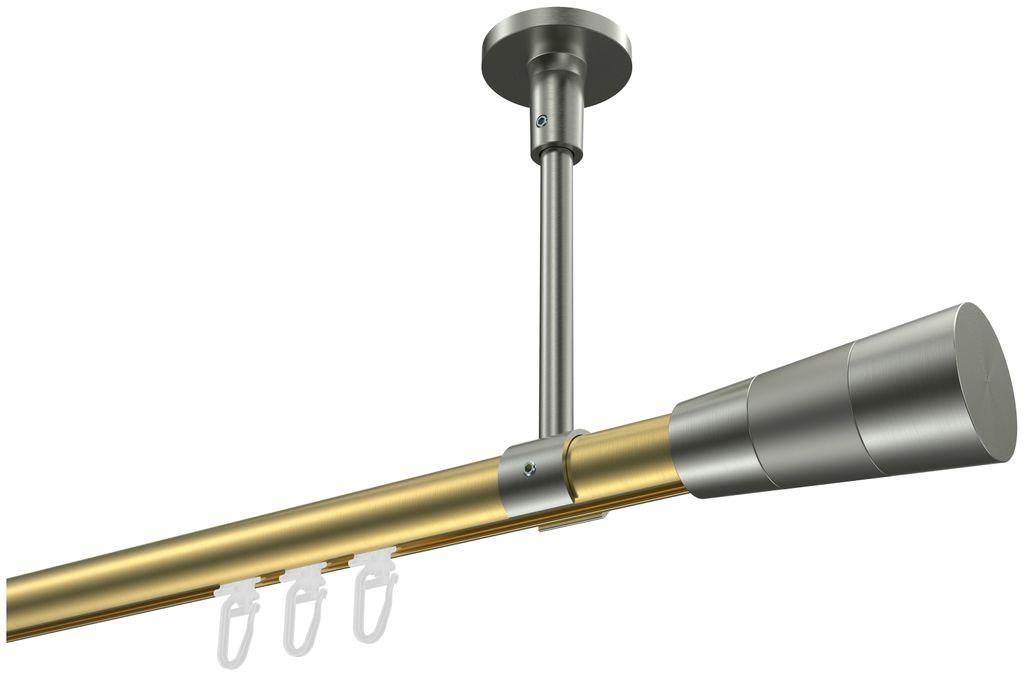 Interdeco Innenlaufstange / Gardinenstange mit Innenlauf Messing-Optik / Edelstahl-Optik, Typ Sonette Tanara (Konus Bicolor) Deckenmontage, 20 mm ...