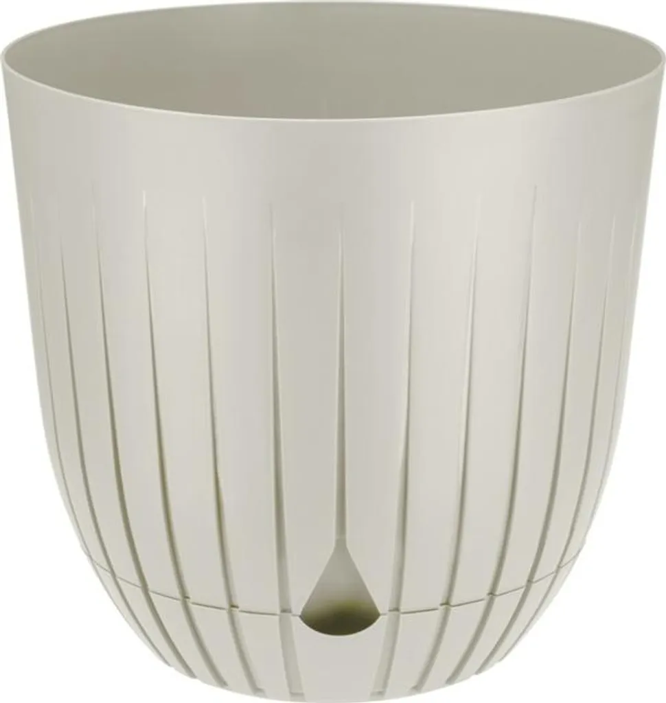 Pot de fleurs rayé mat coloris crème Lin avec soucoupe Taille 4 26 cm