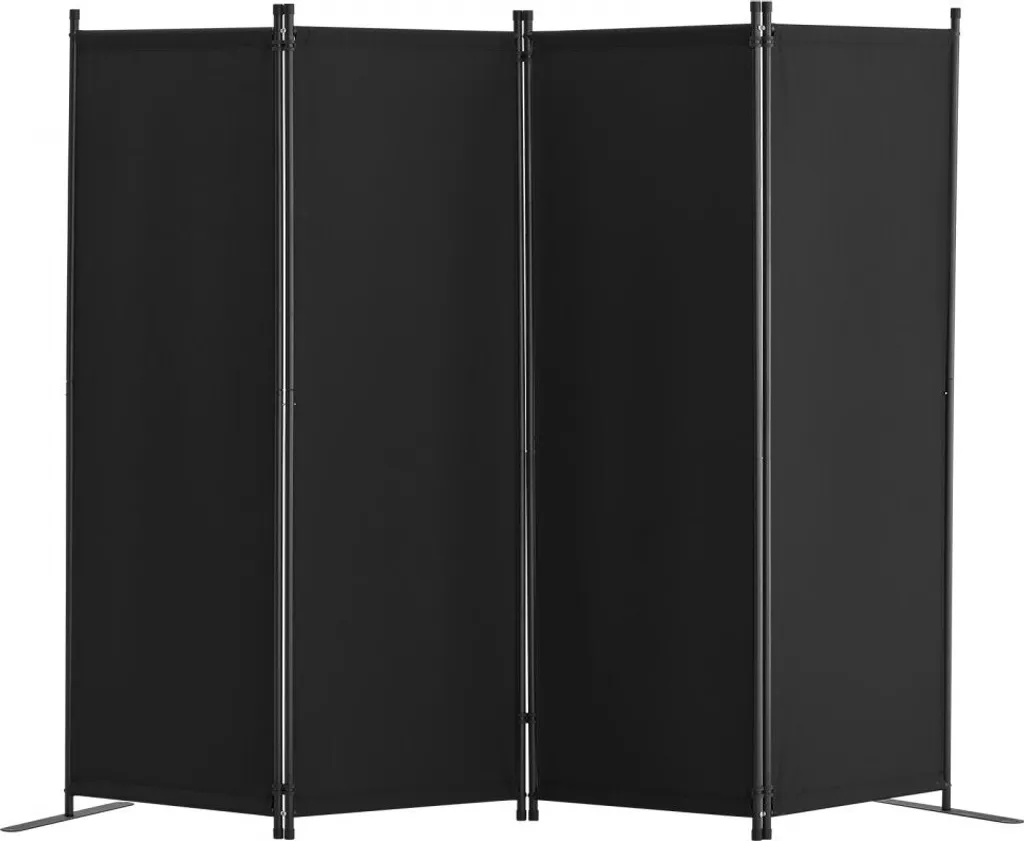 Paravent flexible noir 4 volets, cloison mobile pour séparation de pièce