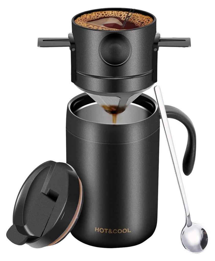 Faltbarer, tragbarer Kaffeefilter-Kaffeebereiter aus Edelstahl, wiederverwendbarer, papierloser Pour-Over-Kaffeefilter für Reisen und die Zubereit...