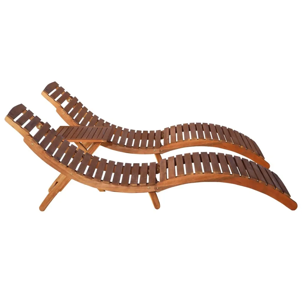 Ensemble bain de soleil et table de thé acacia pour bord de piscine
