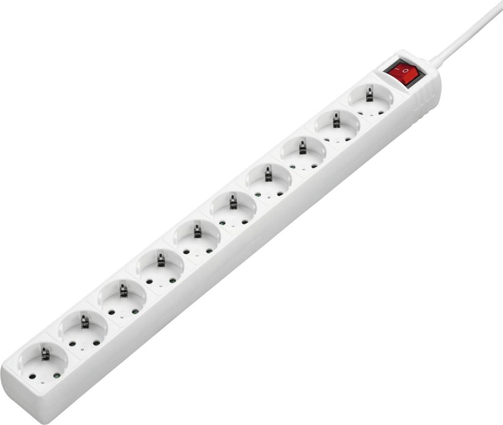 Hama Steckdosenleiste 10-fach, Ein-/Ausschalter, 3m, Steckdosen 45° gedr
