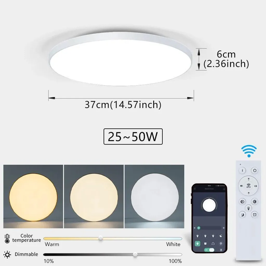 Plafonnier moderne blanc à intensité réglable avec télécommande sans fil