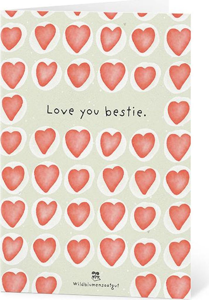 Grußkarte Love You Bestie – nachhaltige Freundschaftskarte aus Saatpapier mit Wildblumensamen – Blumengruß mit Umschlag