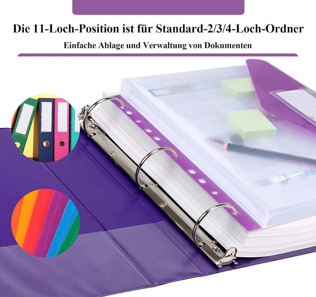 Dokumententasche A4-12 Pack Dreidimensionale A4 Dokumentenmappe Sammelmappen Für Dokumente Organisieren Mit Binderlöcher/Klettverschluss Und Etikettentasche Wasserdicht Jede Bis Zu 300 Papiere