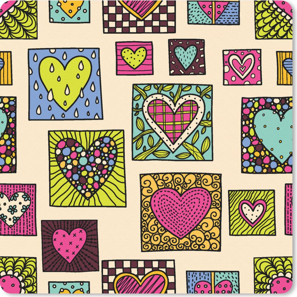 MuchoWow Mauspad Mousepad Bohemian - Herzen - Kritzelei - Muster 20x20 cm - Mousepads - Maus Mat - Pad - Mausunterlage - Desk Mat - Bureauartikeln