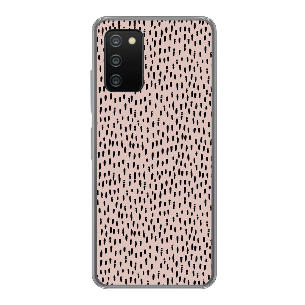 MuchoWow Handyhülle Schutzhülle Hülle für Samsung Galaxy A03s Polka dots - Rosa - Schwarz Silikon Softcase Handy Hülle - Schutz