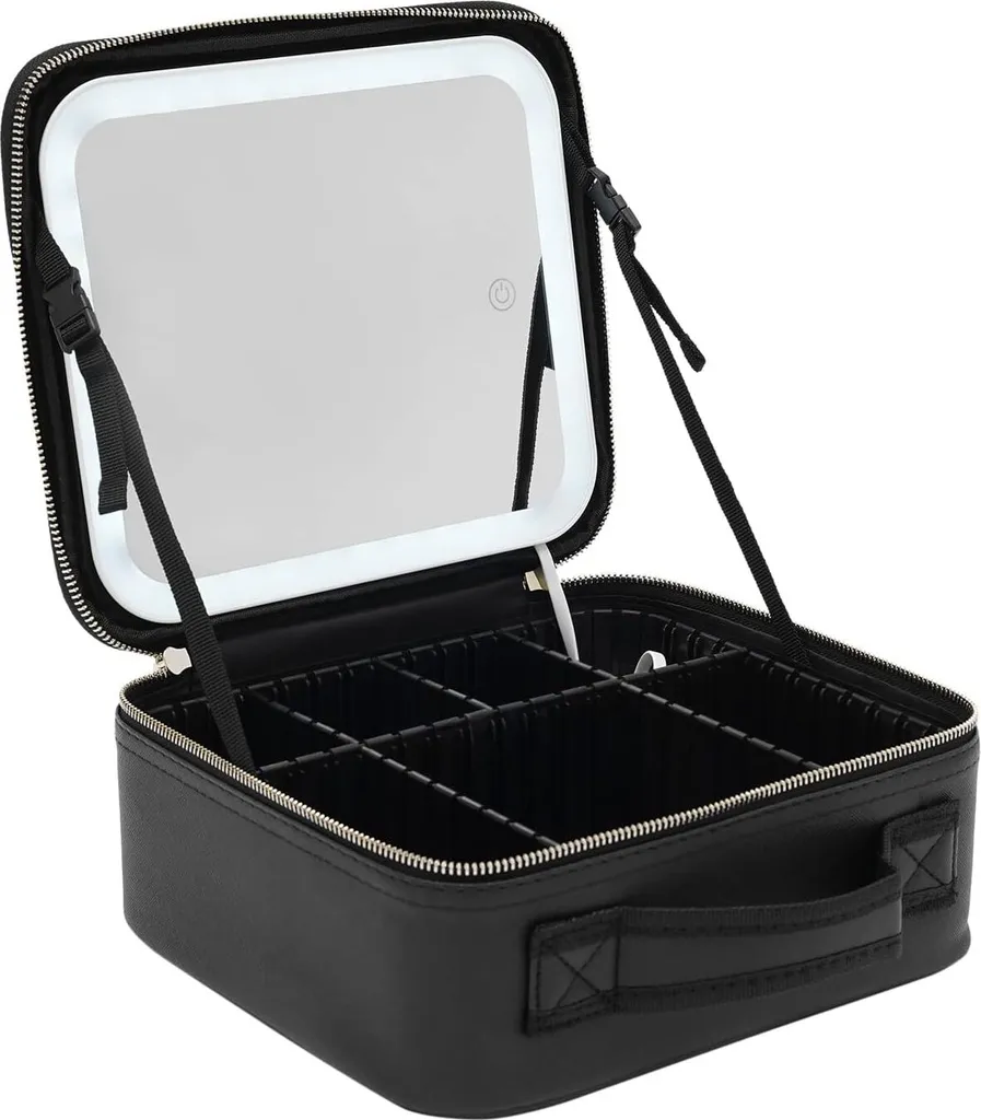 Grand organisateur de cosmétiques portable blanc, boîte maquillage avec LED