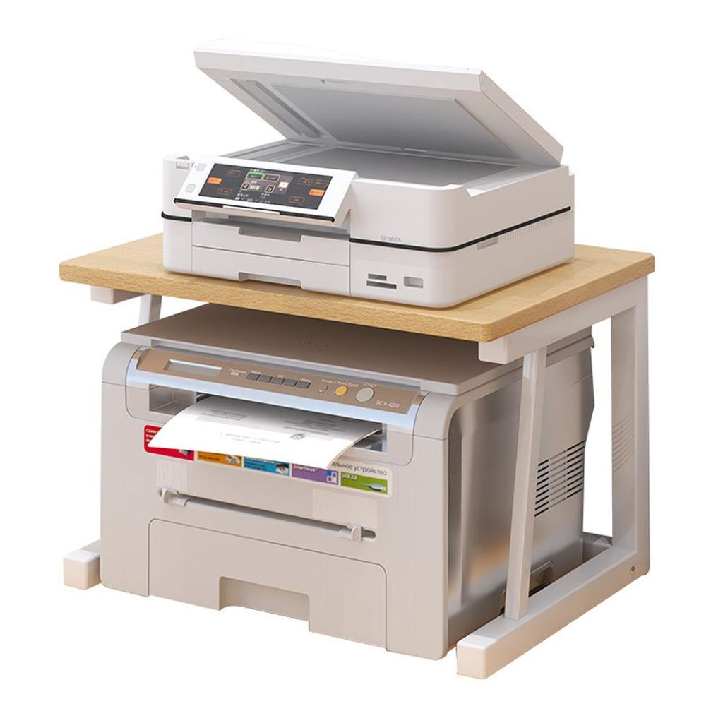 Druckerständer Holz 2-stufig Schreibtisch-Druckerregal Organizer Büroregal,Mikrowellenständer Freistehendes Regal 58x34x38cm Originalholzfarbe