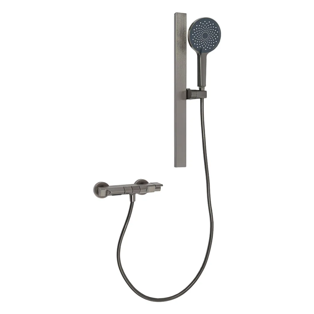 Set de douche gris mural complet pour installation hôtel et piscine