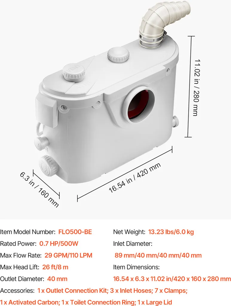 Stazione Sollevamento Acque Nere SucceBuy 500W 110L/min 8mt Prevalenza - 7