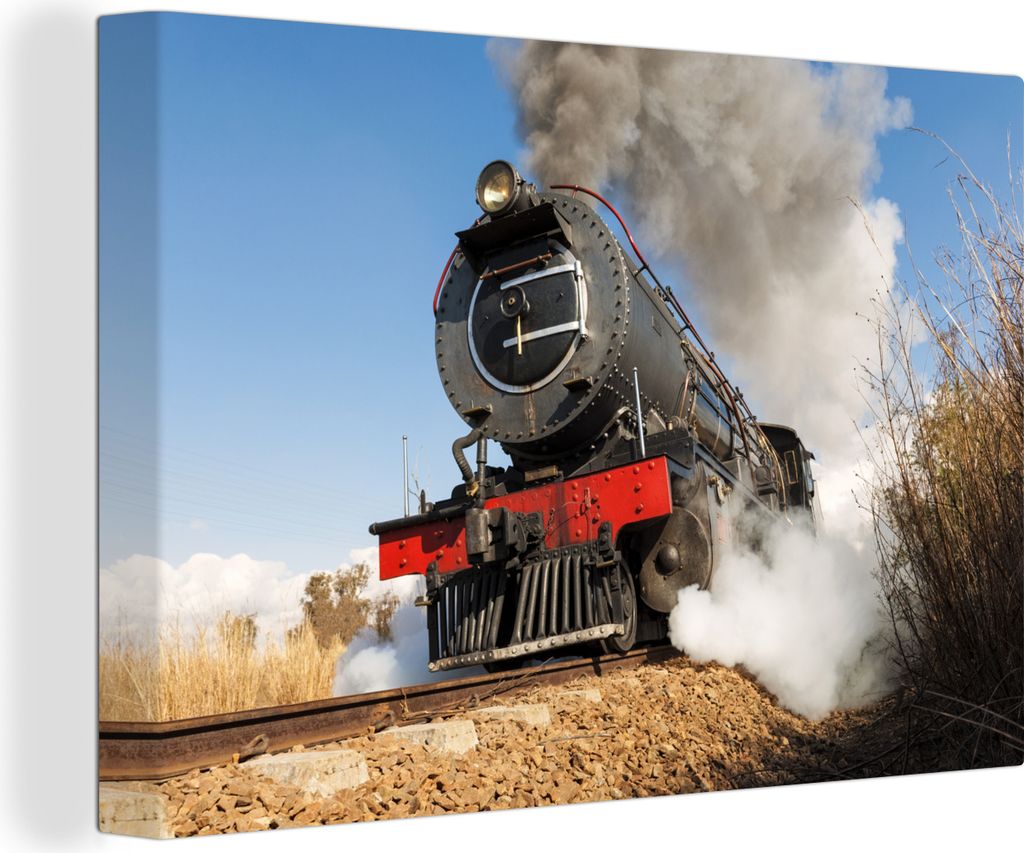 OneMillionCanvasses - Leinwandbilder - 140x90 cm, Ein dunkler Dampfzug an einem sonnigen Nachmittag in Südafrika, Wandbilder Kunstdruck Wanddeko...