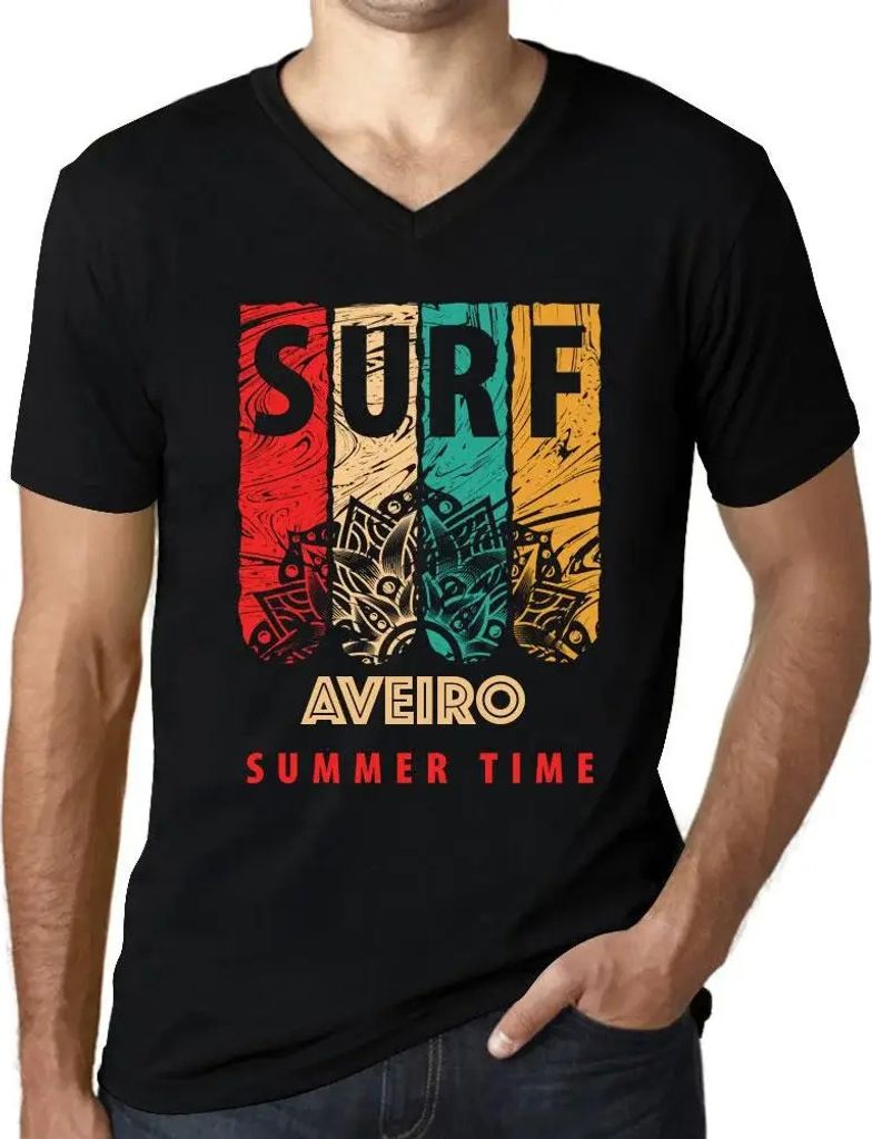 Herren Grafik T-Shirt V-Ausschnitt Sommerliches Surfen in Aveiro – Summer Time Surf In Aveiro – Öko-Verantwortlich Vintage Jahrgang Kurzarm Lu...
