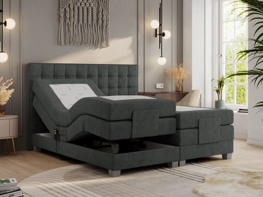 Boxspringbett mit Motor, elektrisch - Elektro - 140x200cm - Dunkelgrau - H3
