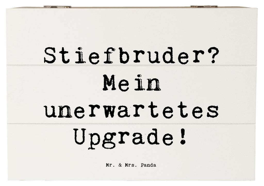 Mr. & Mrs. Panda Holzkiste Spruch Stiefbruder Upgrade 22 x 15 cm - Weiß - Geschenk, geschenkkiste, Überraschung, Schatulle, Persönliche Geschenk...
